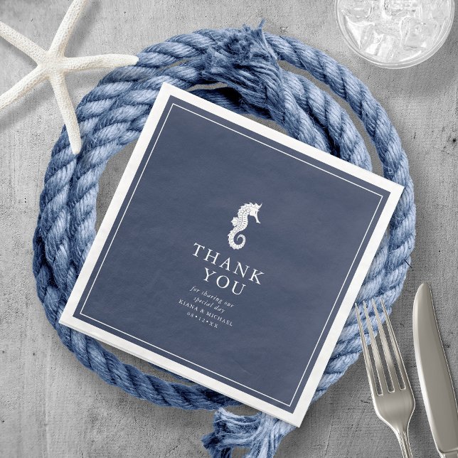 Blue Wave Seepferd Wedding Vielen Dank V3 ID836 Serviette (Von Creator hochgeladen)