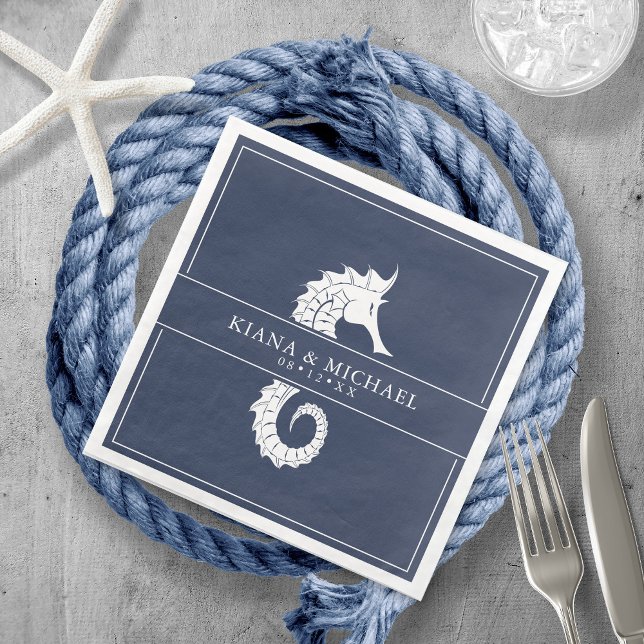 Blue Wave Seepferd Wedding Wht/Navy ID836 Serviette (Von Creator hochgeladen)