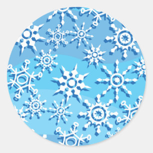Blue Wave Snowflakes Runder Aufkleber