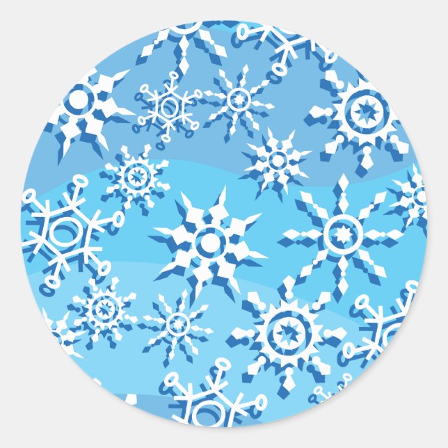 Blue Wave Snowflakes Runder Aufkleber (Vorderseite)