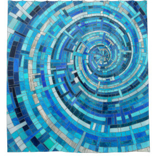 Blue Wave Spiral Mosaik Duschvorhang