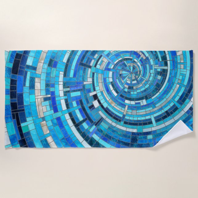 Blue Wave Spiral Mosaik Strandtuch (Vorderseite)