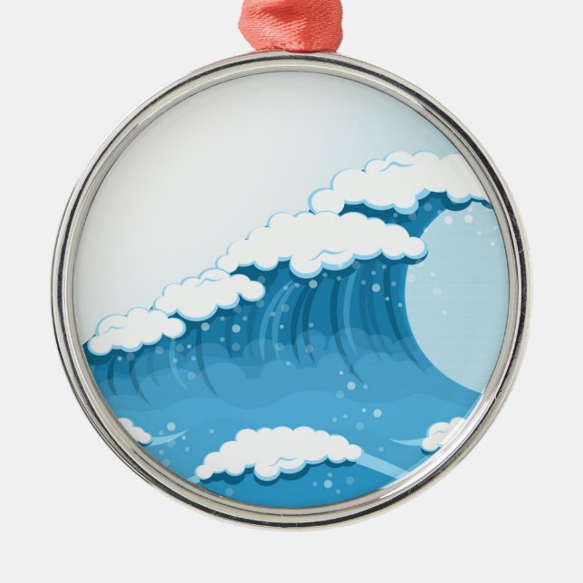 Blue Wave Surf und Ocean Silbernes Ornament (Vorne)