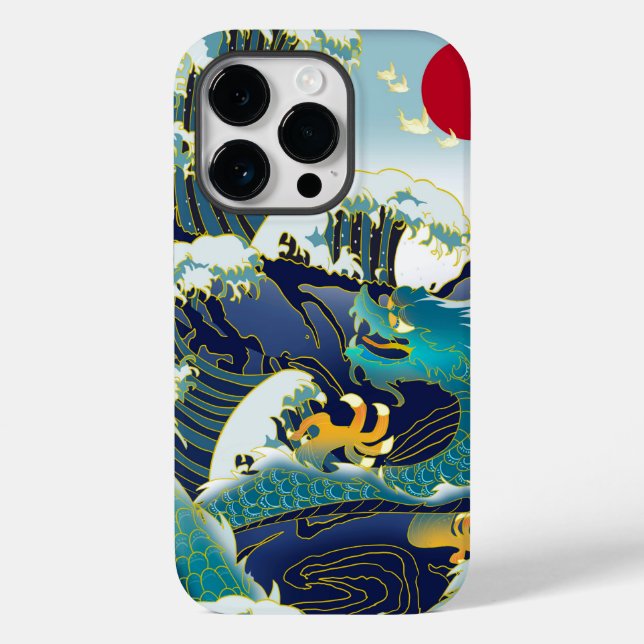 Blue Waves Green Dragon Red Sun Skateboard Case-Mate iPhone Hülle (Rückseite)