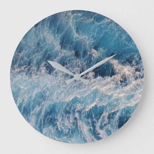 Blue Waves Große Wanduhr (Vorderseite)