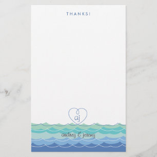 Blue Waves Loopy Herz Danke Stationery Briefpapier