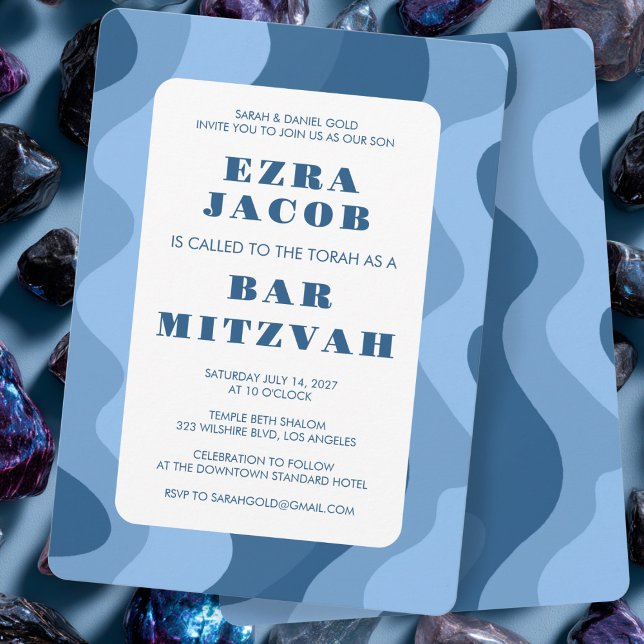 Blue Waves Modernes Abstraktes Bar Mitzvah Einladung (Blue Waves Modern Abstract Custom Bar Mitzvah Invitation
)