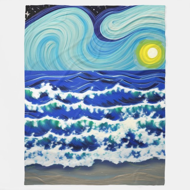 Blue Waves Moon Dancing im Ozean Fleecedecke (Vorderseite)