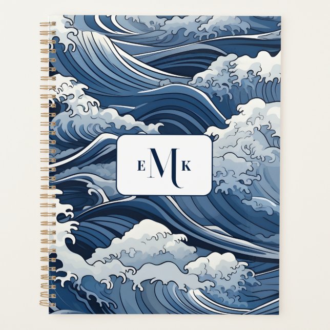 Blue Waves Ocean Theme Personalisierter Planer (Vorderseite)