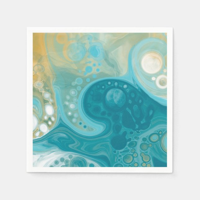 Blue Waves und Sandy Brown Fluid Art Serviette (Vorderseite)
