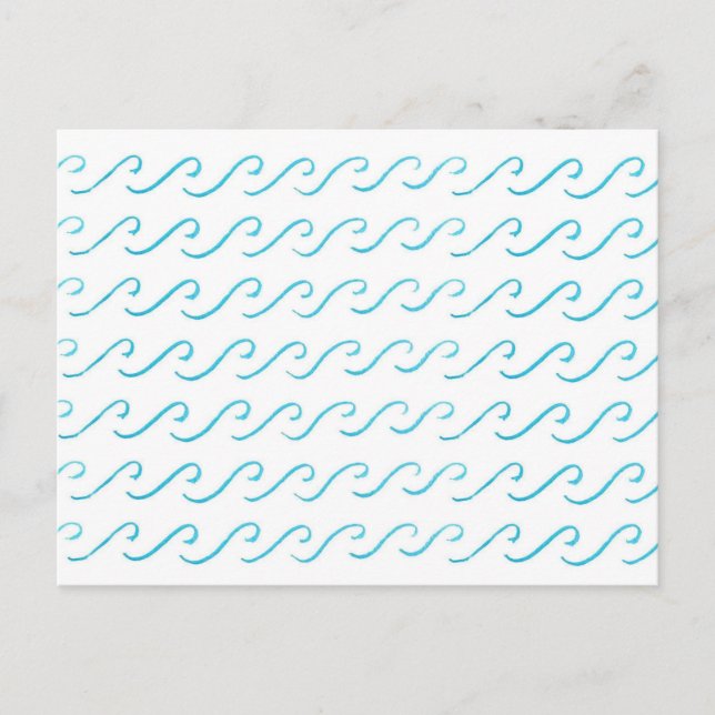 Blue Waves Wasserfarbmuster Einfache Postkarte (Vorderseite)
