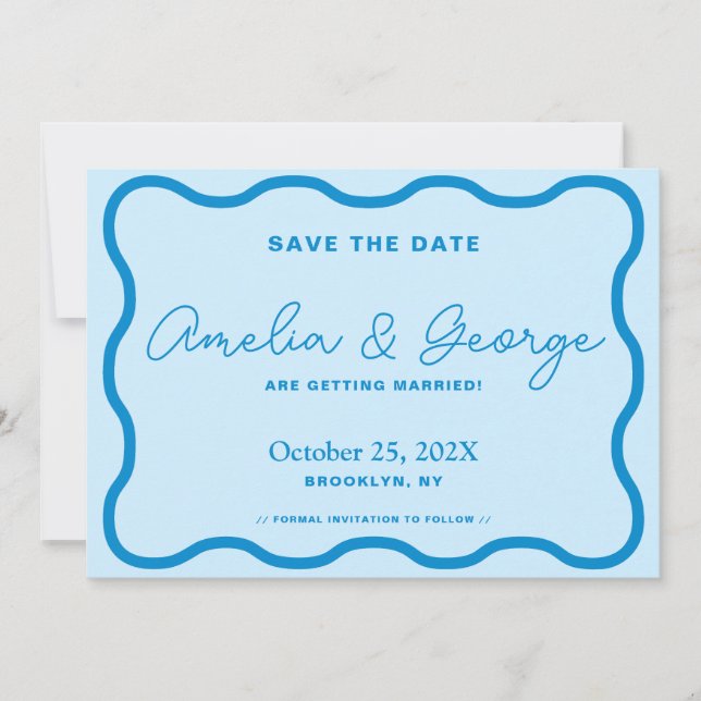Blue Wavy Retro Save The Date (Vorderseite)