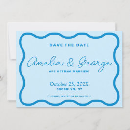 Blue Wavy Retro Save The Date