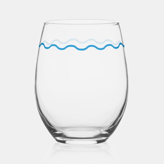 Blue Wavy Retro Weinglas Ohne Stiel (Vorderseite)
