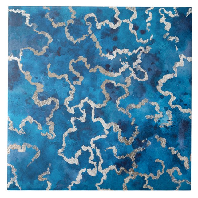 Blue Wavy Wasserfarbe Textur Fliese (Vorderseite)
