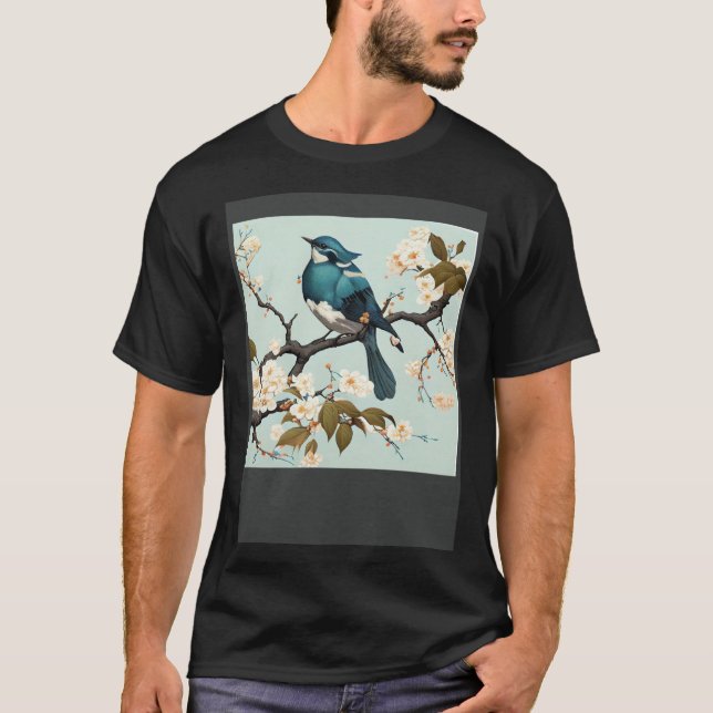 Blue waxbill Bird in Japanese white Cherry Blossom T-Shirt (Vorderseite)