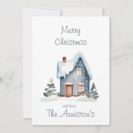Blue Wcolor House Weihnachtskarte Einladung
