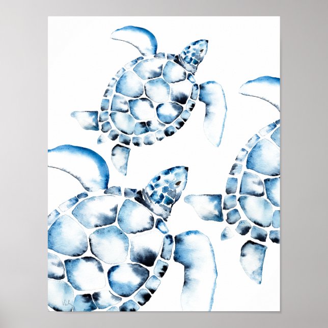Blue Wcolor Sea Turtle Beach Poster (Vorne)