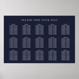 Blue Wedding 15 Table Seating Chart Poster