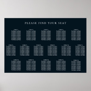 Blue Wedding 16 Table Seating Chart Poster