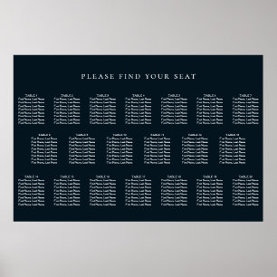 Blue Wedding 20 Table Seating Chart Poster