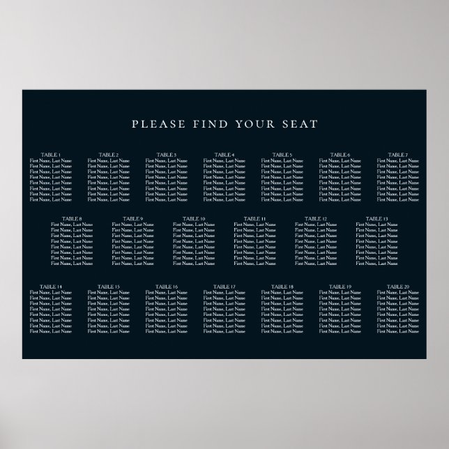Blue Wedding 20 Table Seating Chart Poster (Vorne)