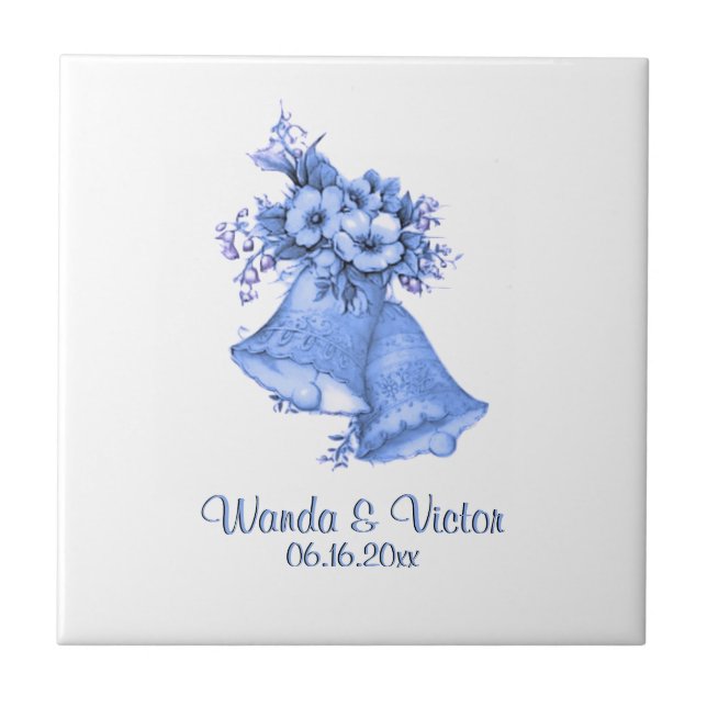 Blue Wedding Bells Personalisiert Fliese (Vorderseite)