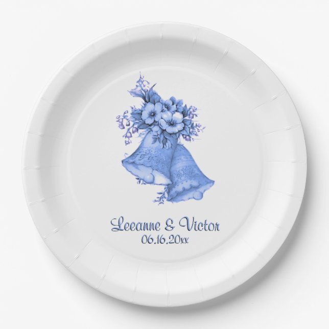 Blue Wedding Bells Personalisiert Pappteller (Vorderseite)