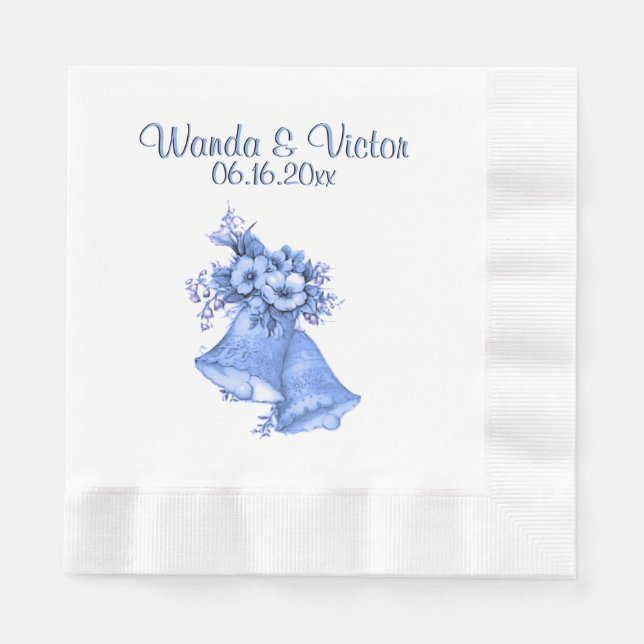 Blue Wedding Bells Personalisiert Serviette (Vorderseite)