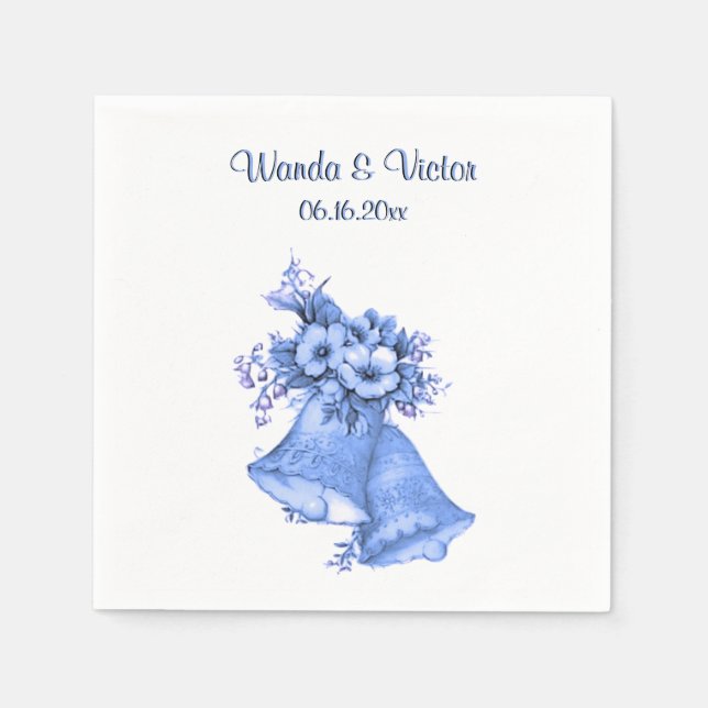 Blue Wedding Bells Personalisiert Serviette (Vorderseite)