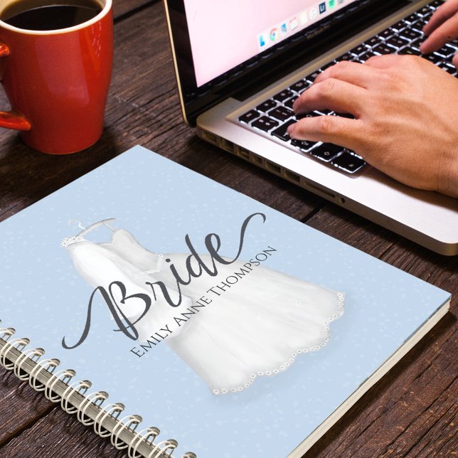 Blue Wedding Custom Bride Personalisiert Notizblock (Simple Bride notebook with elegant bridal gown. )
