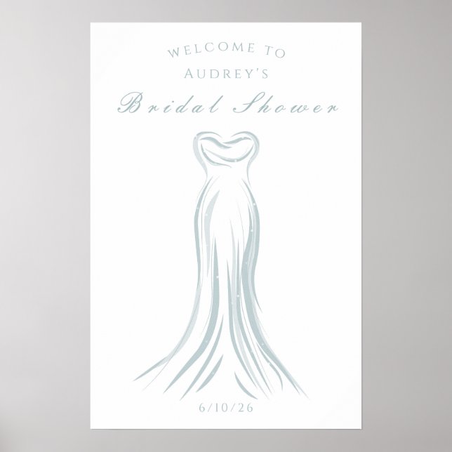 Blue Wedding Dress Brautparty Willkommenspender Poster (Vorne)