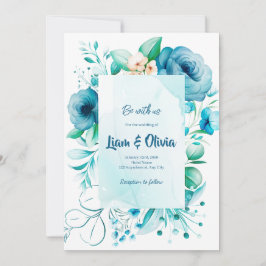 Blue Wedding Invitation Card Watercolor Floral Feiertagskarte