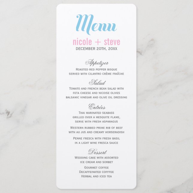 Blue Wedding Menu Cards Menükarte (Vorderseite)