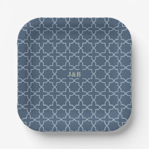 Blue Wedding mit Latticework Pattern Paper Teller
