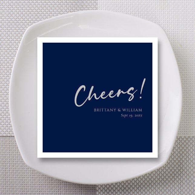 Blue Wedding Napkins mit Silver Cheers Serviette (Personalized Navy Blue Wedding Napkins with Silver Cheers )