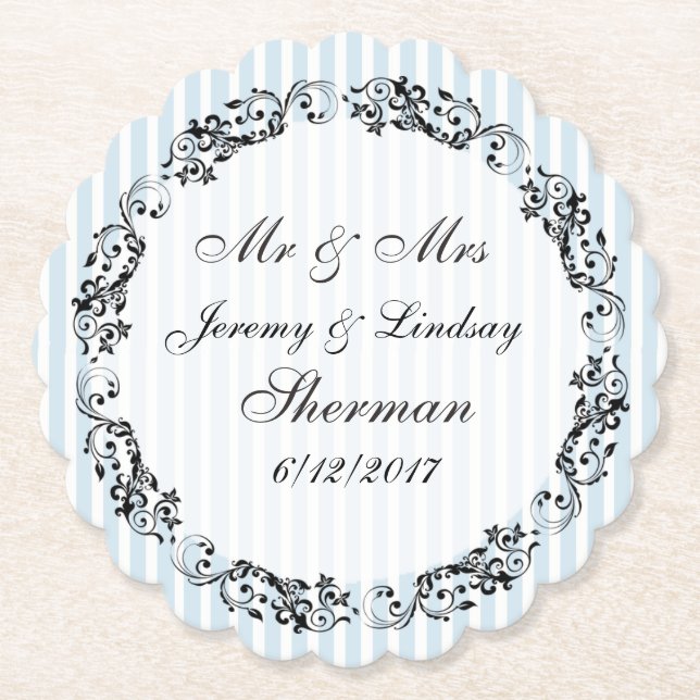 Blue Wedding Personalisierter Papierdrucker Unters Untersetzer (Vorderseite)