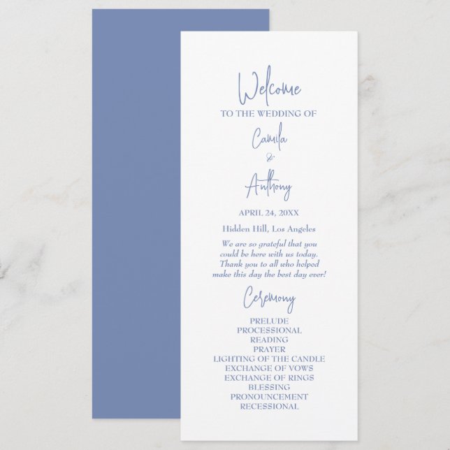 Blue Wedding Programm (Vorne/Hinten)
