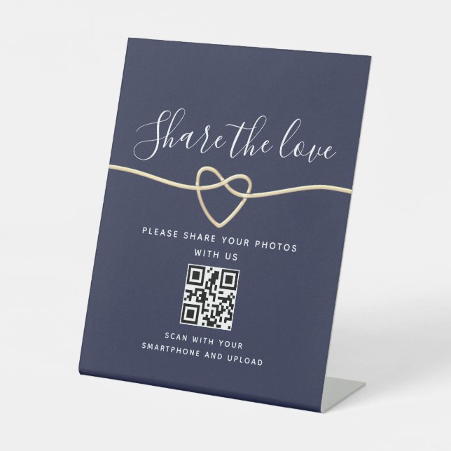 Blue Wedding QR Code Pedestal-Zeichen Sockelschild (Vorderseite)