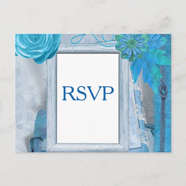 Blue Wedding RSVP Einladungspostkarte (Vorderseite)
