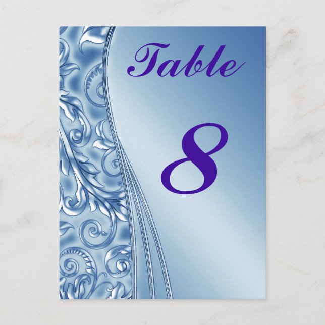 Blue Wedding Table Cards Nummern Postkarte (Vorderseite)