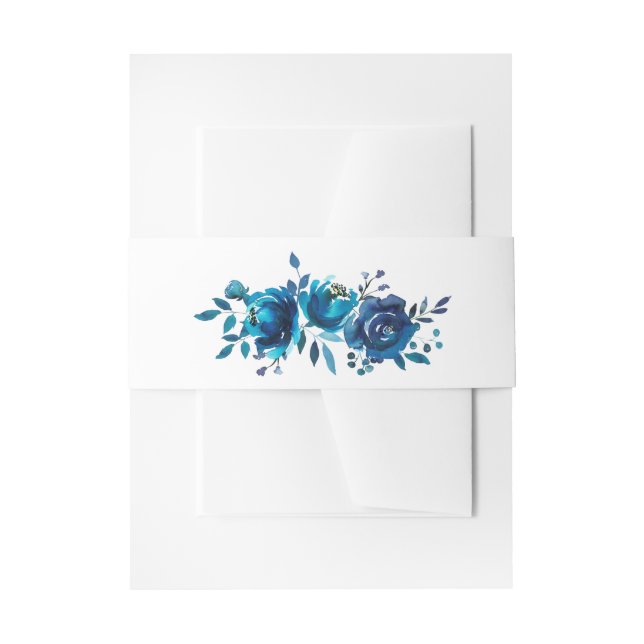 Blue Wedding - Wasserfarbene Blume Bauchband Einladungsbanderole (Vorderseite Beispiel)
