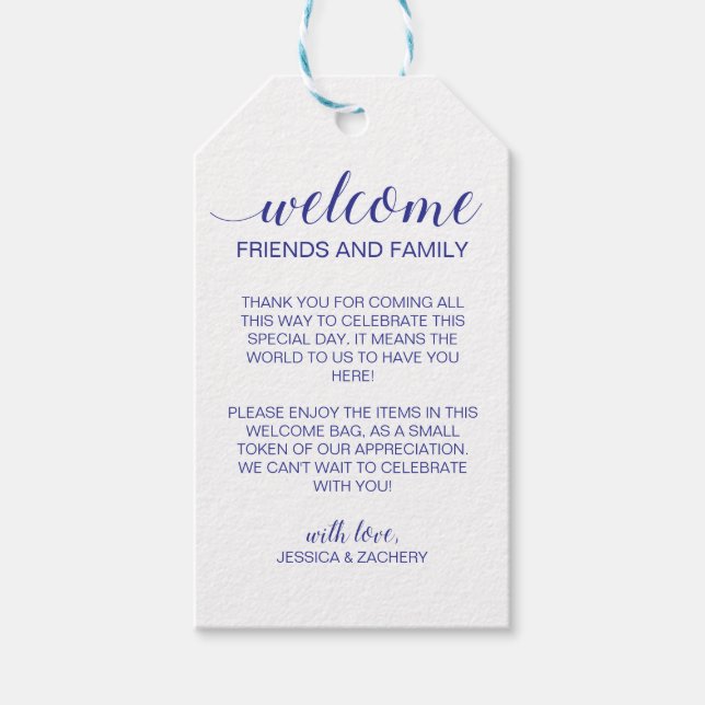 Blue Wedding Willkommensgeschenk Basket Bag Geschenkanhänger (Vorderseite)