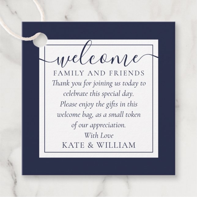 Blue Wedding Willkommensgeschenk Basket Bag Geschenkanhänger (Vorderseite)