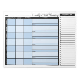 Blue Weekly Meal Planner with Grocery List Notizblock