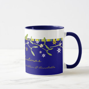 Blue Weihnachten Mistletoe und Streifen Vielen Dan Tasse