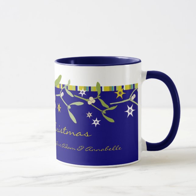 Blue Weihnachten Mistletoe und Streifen Vielen Dan Tasse (Rechts)