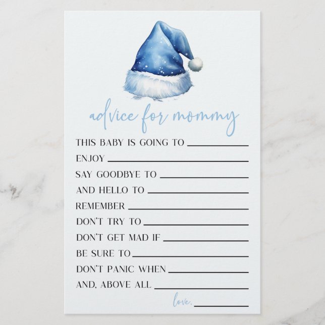 Blue Weihnachtsmannmütze Advice Baby Showspielakti Briefpapier (Vorderseite)