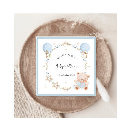 Blue Welcome Baby Boy Floral Frame Teddy Bear Card