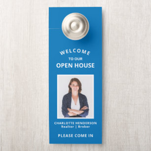 Blue Welcome Open House Real Anwesen Agent Foto Türanhänger